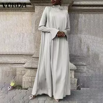 VONDA Женские винтажные однотонные платья с высоким воротом и длинным рукавом S зелёный