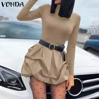 VONDA Женские винтажные однотонные платья с воротником-стойкой и длинным рукавом S чёрный