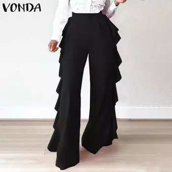 VONDA Женские винтажные однотонные свободные прямые брюки с оборками S чёрный