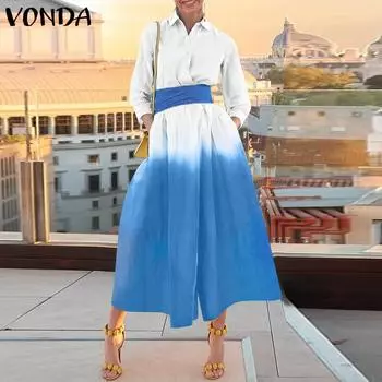 VONDA Женские винтажные платья-рубашки с длинным рукавом и градиентным принтом S жёлтый