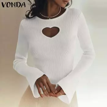 VONDA Женские винтажные свитера с круглым вырезом и длинным рукавом S темно-розовый