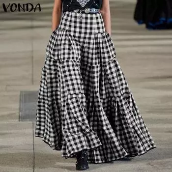 VONDA Женские винтажные свободные клетчатые юбки с эластичной талией S чёрный