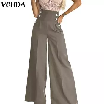 VONDA женские винтажные свободные широкие брюки с высокой талией, однотонные S чёрный