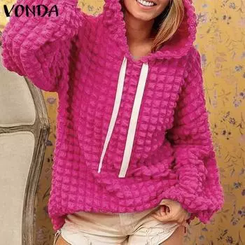VONDA Женские винтажные толстовки с капюшоном и длинным рукавом в клетку S фиолетовый