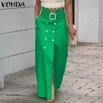 VONDA Женские винтажные юбки с разрезом на пуговицах и поясе S чёрный