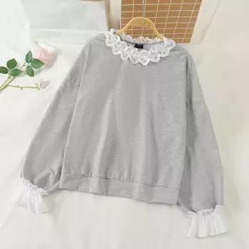 VONDA Женский кружевной вязаный пуловер с длинным рукавом в стиле пэчворк 2XL