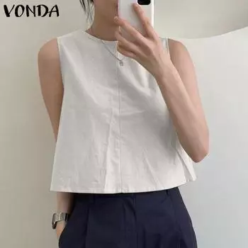 VONDA женский летний однотонный свободный жилет без рукавов с круглым вырезом и пуговицами M бежевый