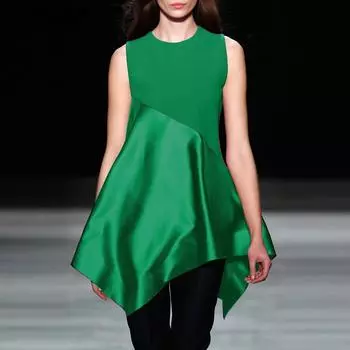 VONDA Женский летний однотонный свободный жилет без рукавов с круглым вырезом и нерегулярной кромкой 3XL оранжевый