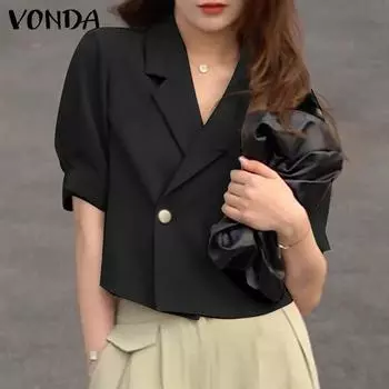 VONDA женский летний свободный короткий костюм с короткими рукавами и пуговицами с лацканами