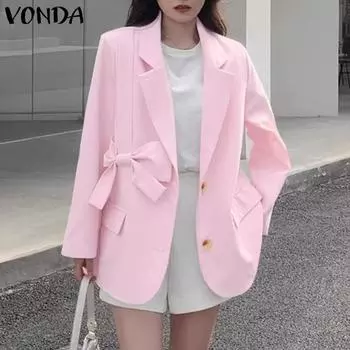 VONDA Женский модный однотонный пиджак с длинными рукавами и декором на бретелях S чёрный