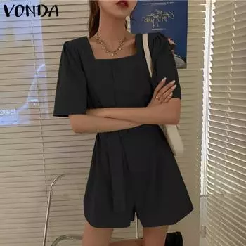 VONDA женский однотонный комбинезон с квадратным вырезом и короткими рукавами и карманом на талии