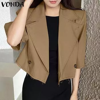 VONDA женский однотонный костюм с лацканами 3/4 и короткими рукавами и пуговицами