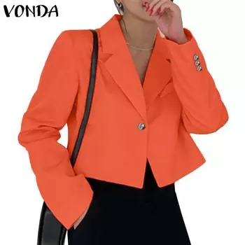 VONDA женский однотонный свободный пиджак с лацканами и длинными рукавами и пуговицами, карманами и клапанами