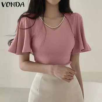 VONDA женский однотонный топ с v-образным вырезом и рюшами на рукавах-листе