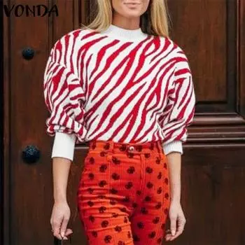 VONDA Женский осенний свитер с длинным рукавом и круглым вырезом в полоску M чёрный