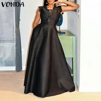 VONDA женское элегантное длинное платье без рукавов с v-образным вырезом и кружевным принтом