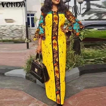 Женское длинное платье с круглым вырезом, рукавами 3/4 и цветочным принтом больших размеров 5XL ярко-розовый