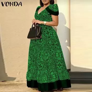 Женское длинное платье больших размеров с V-образным вырезом и короткими рукавами с цветочным принтом L оранжевый