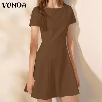 VONDA женское короткое платье трапециевидной формы с круглым вырезом и короткими рукавами
