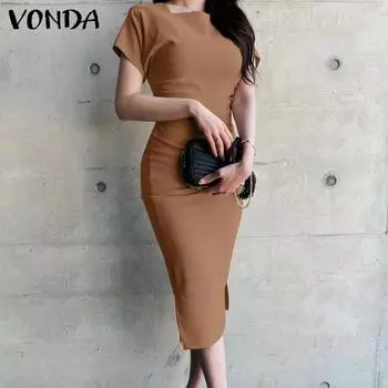 VONDA женское летнее элегантное однотонное платье без рукавов с косым воротником и тонкой талией