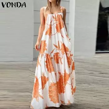 VONDA женское летнее длинное платье трапециевидной формы без рукавов с квадратным вырезом и цветочным принтом