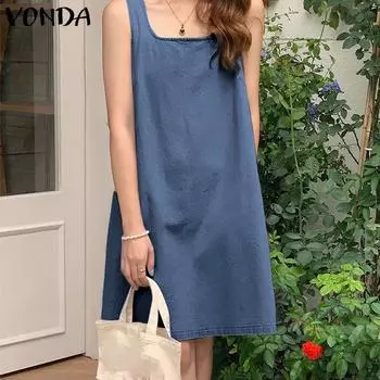 VONDA женское летнее короткое джинсовое платье без рукавов с круглым вырезом А-Пульс