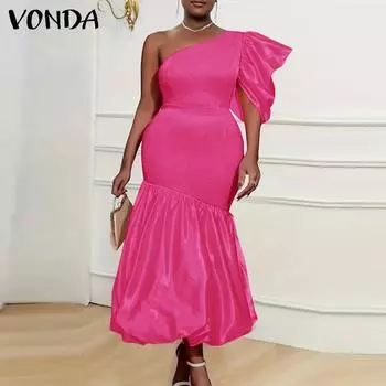 VONDA Женское летнее модное платье с открытыми плечами и бедрами