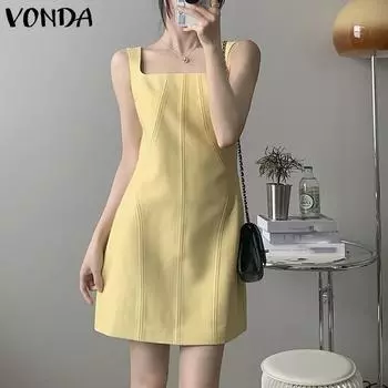 VONDA Женское летнее платье свободного кроя с квадратным вырезом без рукавов в полоску 5XL ярко-розовый