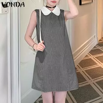 VONDA Женское летнее платье-рубашка без рукавов в полоску 4XL красный