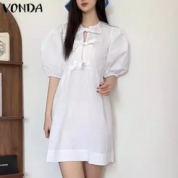 VONDA Женское летнее платье с круглым вырезом и короткими рукавами M белый