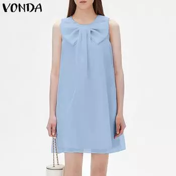 VONDA Женское летнее платье с круглым вырезом, плиссированное, без рукавов, однотонное платье 3XL жёлтый