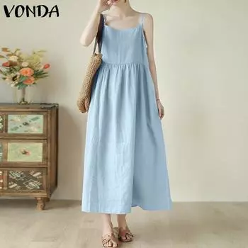 VONDA Женское летнее повседневное сплошное цветное свободное домашнее платье на подтяжках без рукавов XL белый