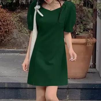 VONDA женское летнее повседневное сплошное свободное платье с квадратным вырезом и короткими рукавами 5XL синий