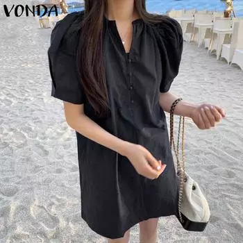 VONDA женское летнее повседневное свободное короткое платье с v-образным вырезом и короткими рукавами