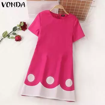 VONDA женское летнее повседневное свободное платье с круглым вырезом и коротким рукавом с принтом
