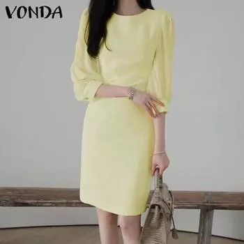 VONDA женское летнее свободное короткое платье с круглым вырезом и короткими рукавами, плиссированной талией