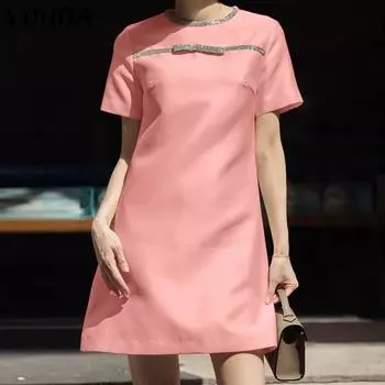 VONDA женское летнее свободное короткое платье трапециевидной формы с круглым вырезом и короткими рукавами