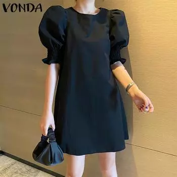 VONDA женское летнее свободное платье трапециевидной формы с круглым вырезом и короткими рукавами