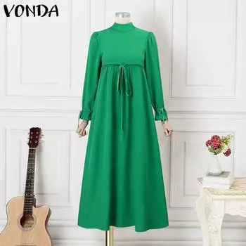 VONDA женское маленькое однотонное свободное платье с длинными рукавами и воротником-стойкой M ярко-розовый