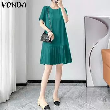 VONDA Женское облегающее платье с круглым вырезом и короткими рукавами