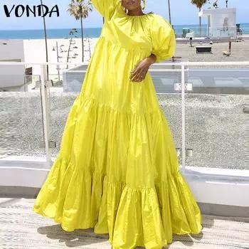 VONDA женское однотонное свободное платье трапециевидной формы большого размера с круглым вырезом и короткими рукавами