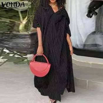 VONDA Женское Осеннее Платье Большого Размера с V-образным Вырезом и Рукавом-Половиной S чёрный