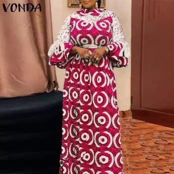 VONDA женское платье больших размеров с воротником-стойкой 3/4 очка, длинными рукавами и завязками, версия платья