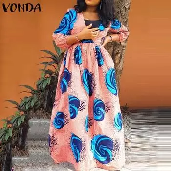 VONDA Женское платье макси с глубоким V-образным вырезом и длинным рукавом с цветочным принтом M розовый