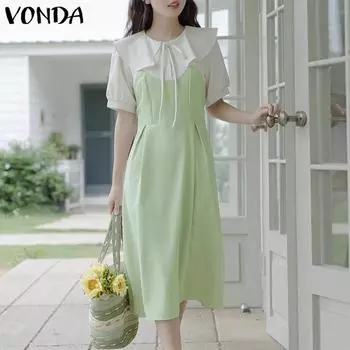 VONDA женское платье миди с короткими рукавами и завязками на лацканах