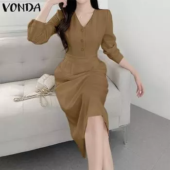 VONDA женское повседневное длинное платье с v-образным вырезом и длинным рукавом 3XL розовый