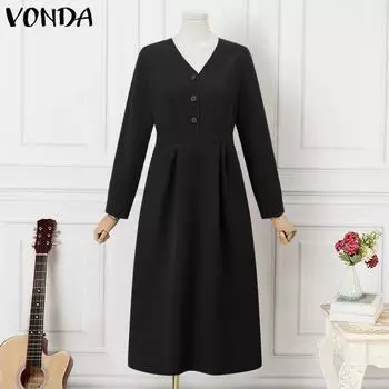 VONDA женское повседневное длинное платье с v-образным вырезом и длинным рукавом 3XL розовый