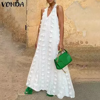 VONDA женское повседневное однотонное свободное платье без рукавов с v-образным вырезом и цветочным принтом XL белый