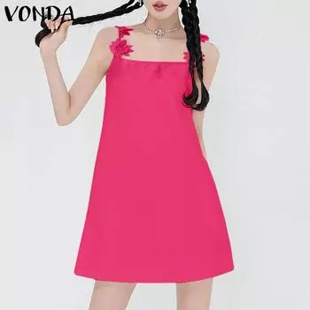 VONDA Женское повседневное платье с открытыми плечами, однотонное, с цветочным узором 3XL темно-розовый