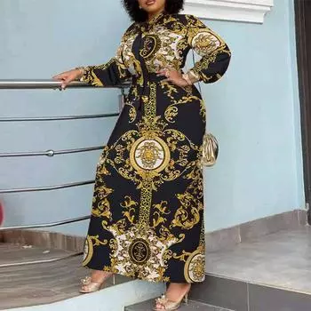 VONDA женское повседневное свободное длинное платье с высоким воротником и длинными рукавами-фонариками M